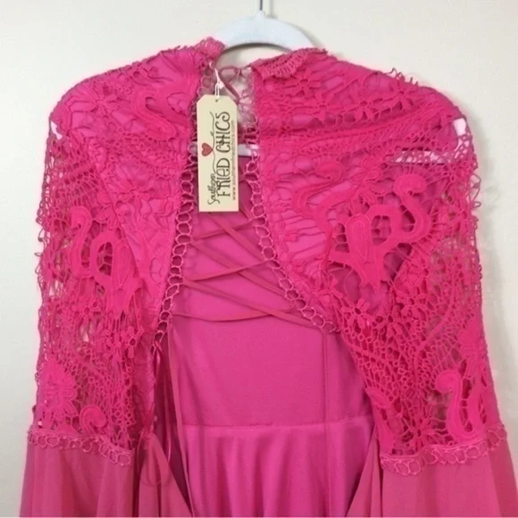 NWT Southern Fried Chics pink lace up mini dress bell sleeve XXL - Picture 6 of 8